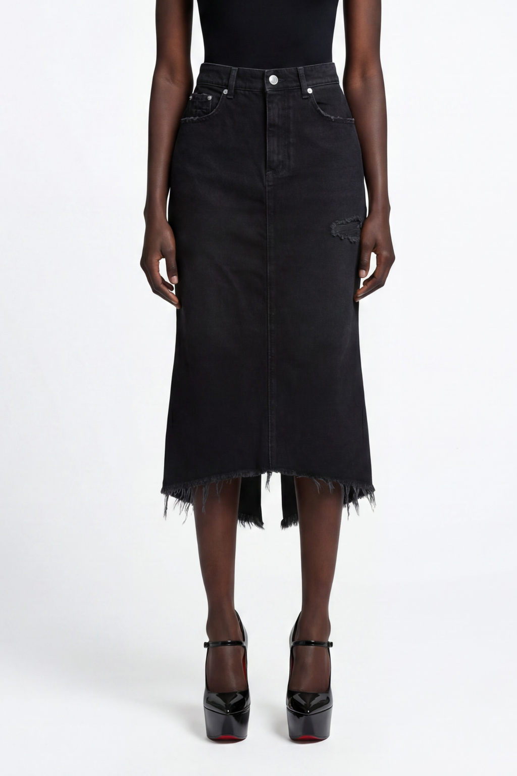 Matières Fécales  Distressed frayed midi skirt