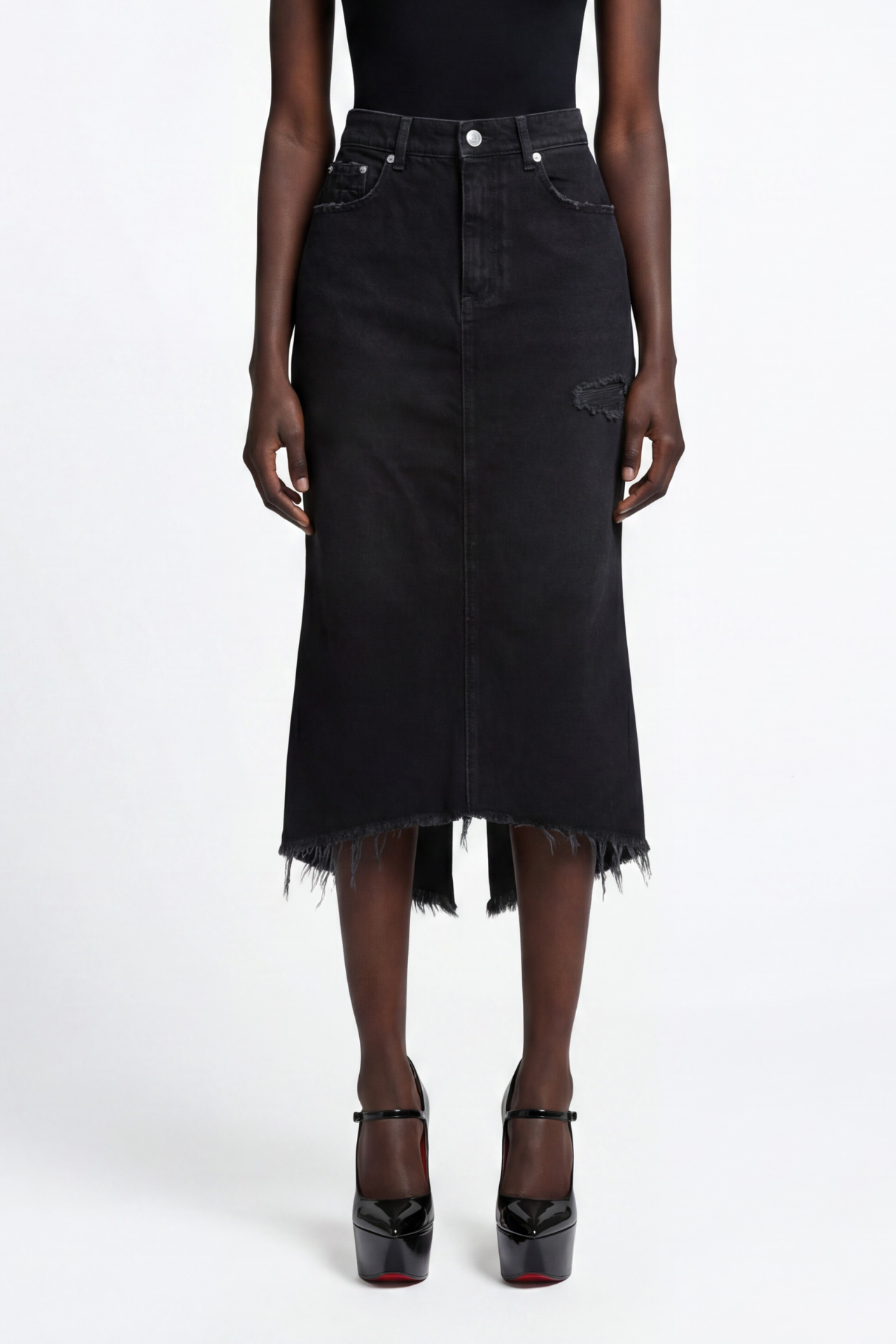 Matières Fécales  Distressed frayed midi skirt