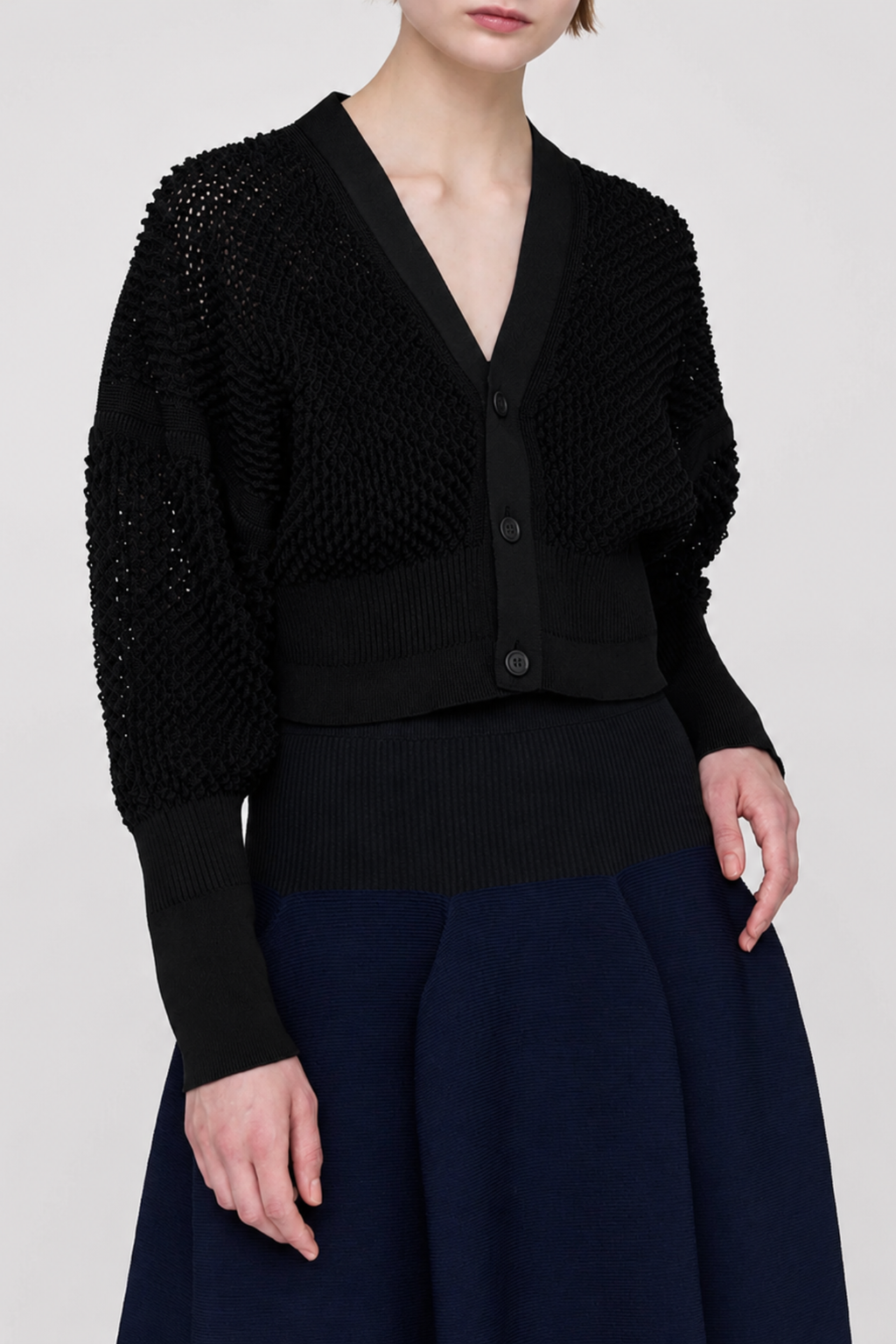 CFCL Lattice Cropped Cardigan Black